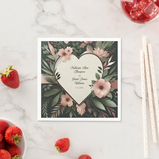 Schwarz-Grün- und Blütenrosa-Blütenhochzeit Serviette (Beispiel)