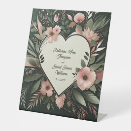 Schwarz-Grün- und Blütenrosa-Blütenhochzeit Sockelschild