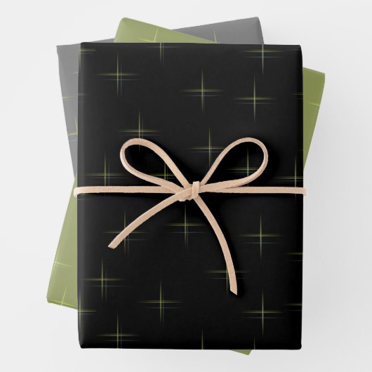 Schwarz-Grün und Grau-Muster Geschenkpapier Set (Beispiel)