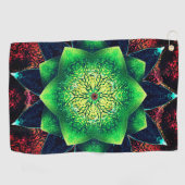 Schwarz-grüne digitale Blume über Rot Golfhandtuch (Horizontal)