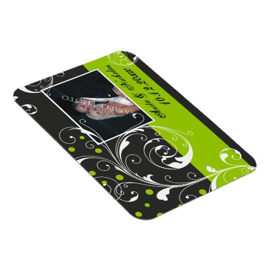 Schwarz, grüne Hochzeit Das Datum speichern Magnet (Rechte Seite)