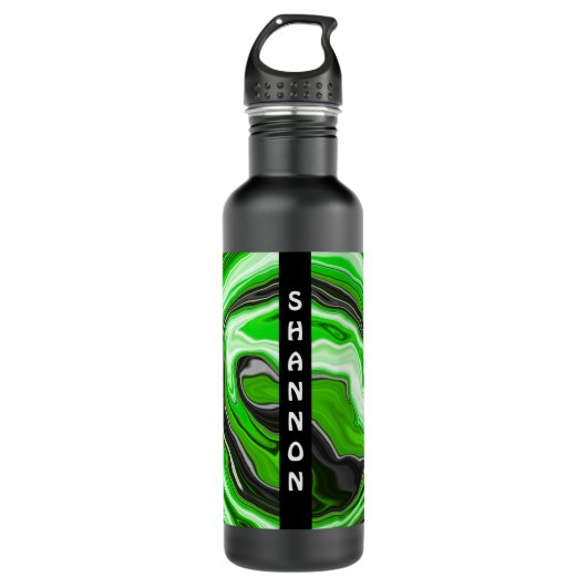 Schwarz-grüne Wirbel Fluid Art Personalisiert Edelstahlflasche (Vorderseite)