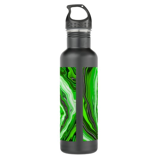 Schwarz-grüne Wirbel Fluid Art Personalisiert Edelstahlflasche (Rückseite)