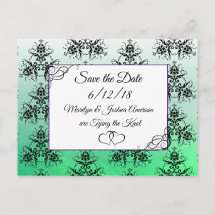 Schwarz-grüner Damast Hochzeitskarten Save the Dat Postkarte