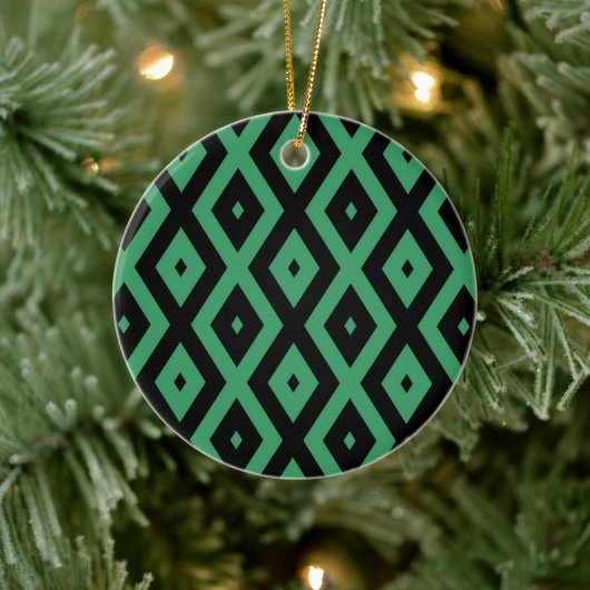 Schwarz-grünes Diamantmuster Keramik Ornament (Baum)