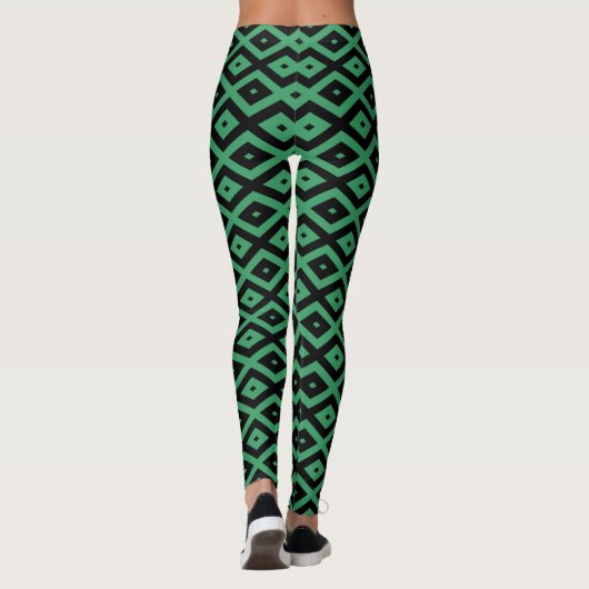 Schwarz-grünes Diamantmuster Leggings (Rückseite)