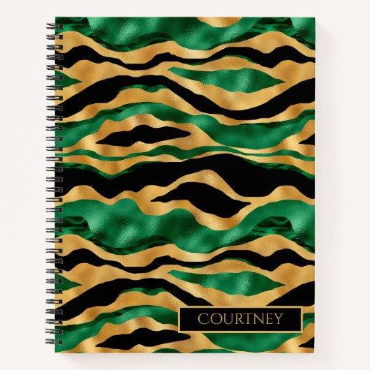 Schwarz-grünes Gold und schwarzer Tiger Streifen M Notizblock (Vorderseite)