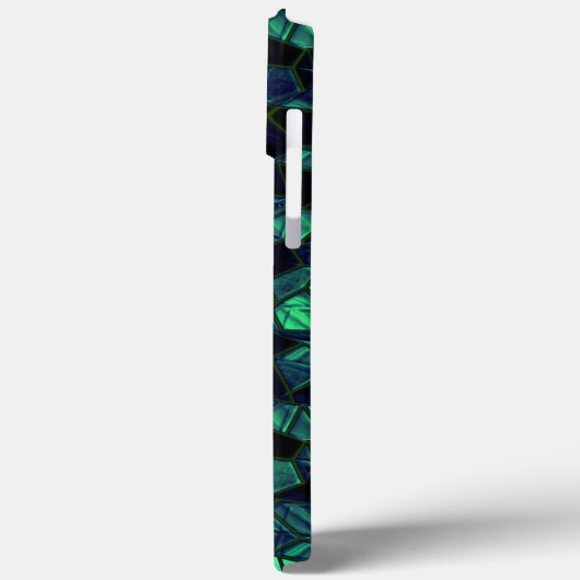 Schwarz-grünes Mosaik mit teilweise entfernter Far Case-Mate iPhone Hülle (Rückseite / Links)