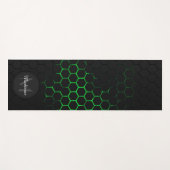 Schwarz-grünes Wabengeometrie-Muster Monogram Yogamatte (Vorderseite (Horizontal))