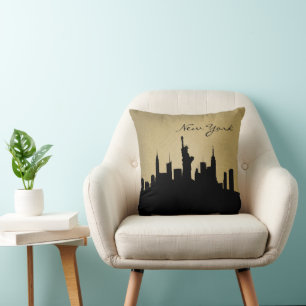 Schwarz & Grunge New Yorker Skyline Wahrzeichen Kissen