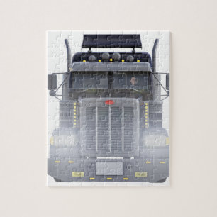 Schwarz-halb LKW mit Lichtern an in der Puzzle