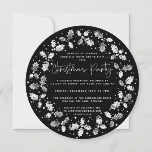 Schwarz-Hand-Druck Holly+Berries Weihnachts-Party Einladung
