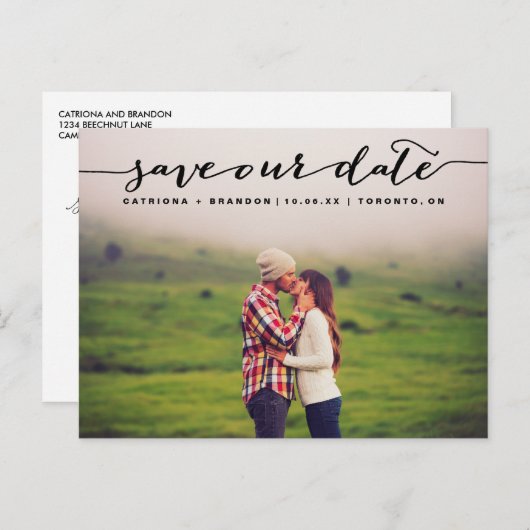 Schwarz handgeschriebenes Script-Foto Rette unser  Ankündigungspostkarte (Vorne/Hinten)