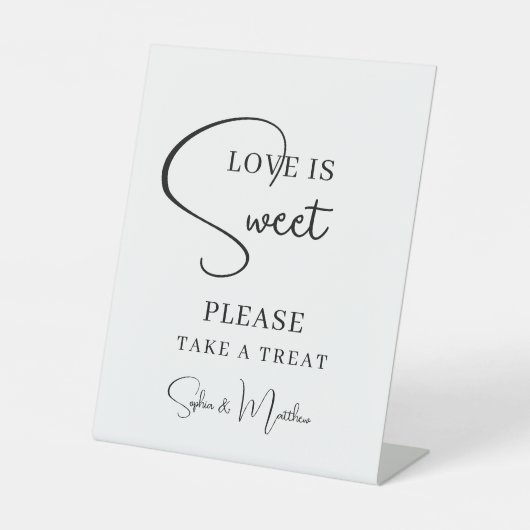Schwarz handgeschriebenes Skript Hochzeit Dessertt Sockelschild (Vorderseite)