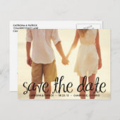 Schwarz handgeschriebenes Skript Save the Date Pos Ankündigungspostkarte (Vorne/Hinten)
