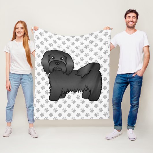 Schwarz-Havanese Niedlich Cartoon Dog Illustration Fleecedecke (Beispiel)