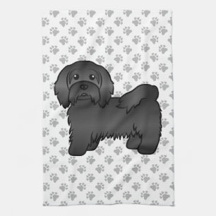 Schwarz-Havanese Niedlich Cartoon Dog Illustration Geschirrtuch