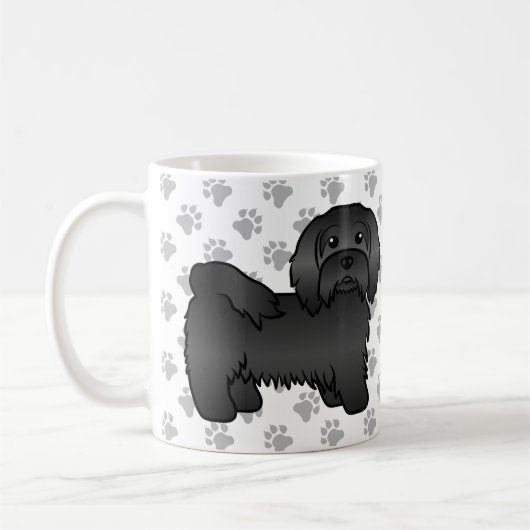 Schwarz-Havanese Niedlich Cartoon Dog Illustration Kaffeetasse (Links)