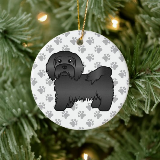 Schwarz-Havanese Niedlich Cartoon Dog Illustration Keramik Ornament (Baum)