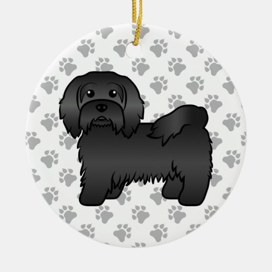 Schwarz-Havanese Niedlich Cartoon Dog Illustration Keramik Ornament (Vorne)