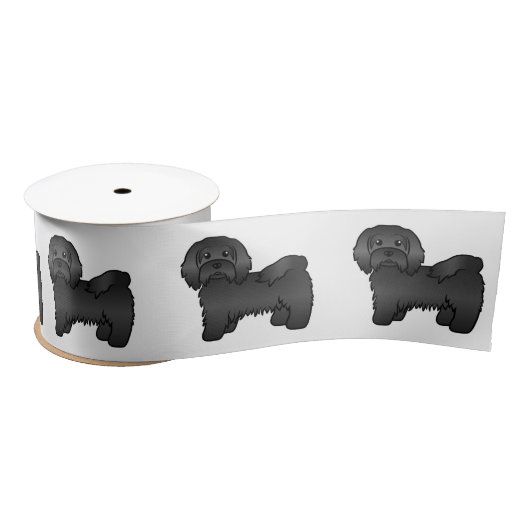 Schwarz-Havanese Niedlich Cartoon Dog Illustration Satinband (Spule)