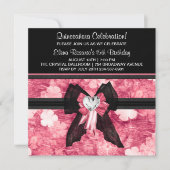 Schwarz Heiß rosa Blume Quinceanera Einladungen (Vorderseite)