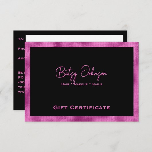 Schwarz/Heiß/Rosa Imitate - Geschenkgutschein Einladung (Vorne/Hinten)