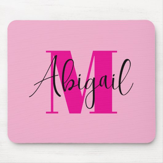 Schwarz-Heiß-Rosa-Modern-Monogramm Mousepad (Vorne)