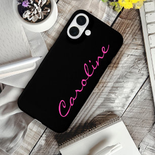 Schwarz Heiß rosa Modern Script Name iPhone 16 Plus Hülle