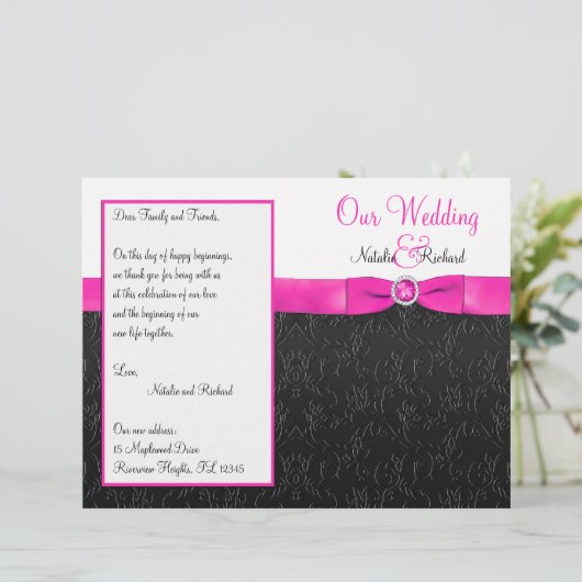 Schwarz, Heiß-Rosa und Weißes Hochzeitsprogramm (Stehend Vorderseite)