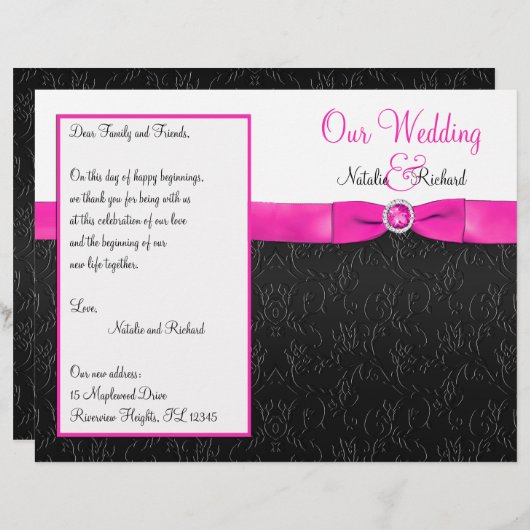 Schwarz, Heiß-Rosa und Weißes Hochzeitsprogramm (Vorne/Hinten)