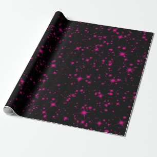 Schwarz & Heißrosa Glitzer Funkelnde Glitter Stern Geschenkpapier