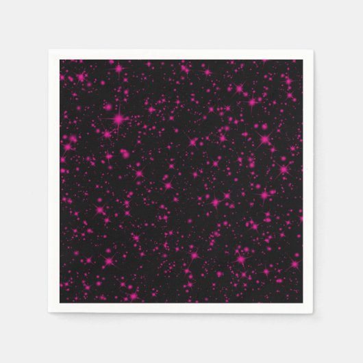 Schwarz & Heißrosa Glitzer Funkelnde Glitter Stern Serviette (Vorderseite)