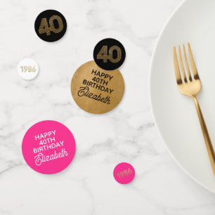 Schwarz Heißrosa Gold 40. Geburtstag Tischkonfetti Konfetti