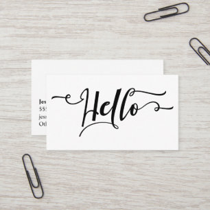 Schwarz-Hello-Script-Typografie über Editable Whit Visitenkarte