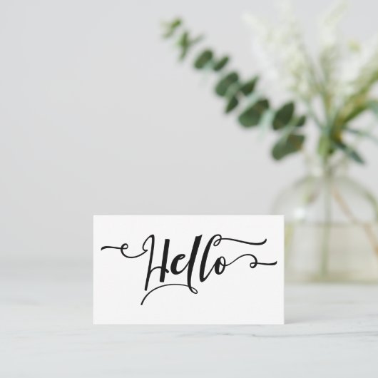 Schwarz-Hello-Script-Typografie über Editable Whit Visitenkarte (Stehend Vorderseite)