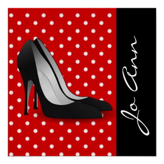 Schwarz High Heels Red White Polka Dot Pattern Poster (Vorderseite)