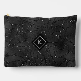 Schwarz-Hintergrund White Glitzern Monogram Zubehörtasche