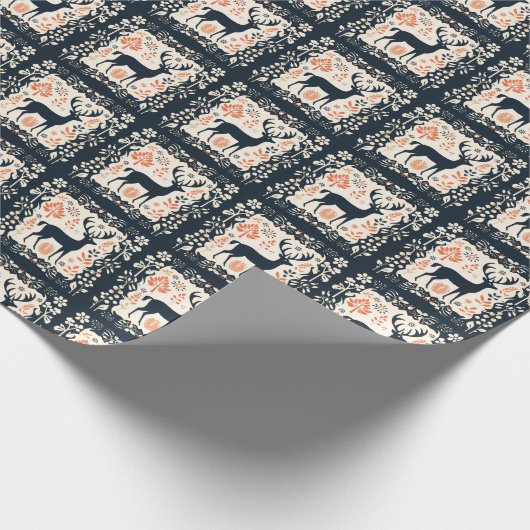 Schwarz, Hirsche-Silhouette Geschenkpapier (Ecke)