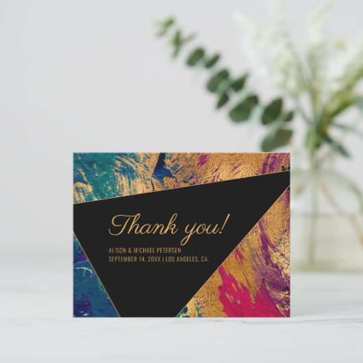 Schwarz-Hochzeitskunst in Acrylfarbe Postkarte (Stehend Vorderseite)