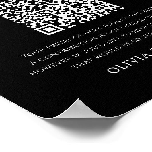 Schwarz | Honeymoon Fund QR Code Wedding Sign Poster (Ecke)
