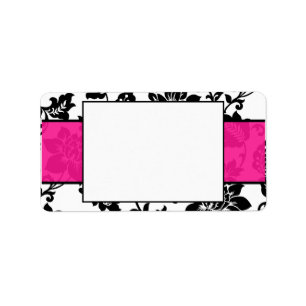 Schwarz/Hot Pink Floral Damask Hochzeitsmarkierung Adressaufkleber