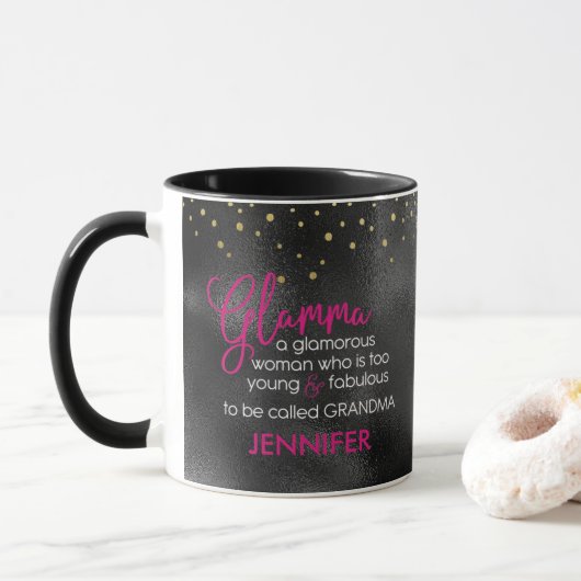 Schwarz Hot Pink Gold Glamma Großmutter personalis Tasse (Mit Donut)
