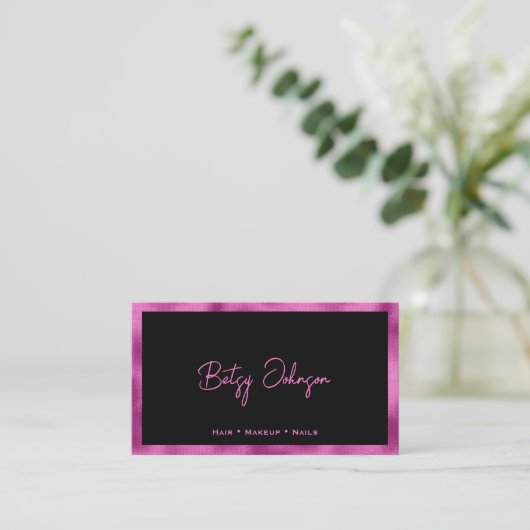 Schwarz/Hot-Pink-Imitate - Business-Card belegen Visitenkarte (Stehend Vorderseite)