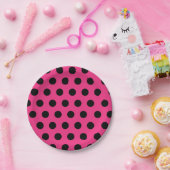 Schwarz & Hot Pink Mittelformat Polka Dot Chic Pappteller (Party)