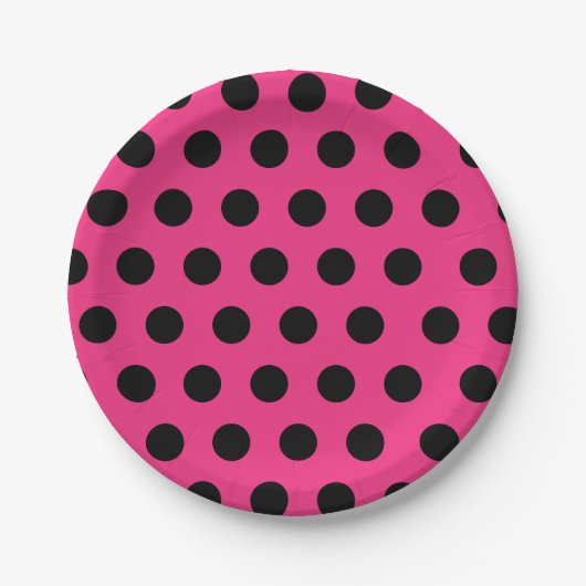 Schwarz & Hot Pink Mittelformat Polka Dot Chic Pappteller (Vorderseite)