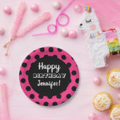 Schwarz & Hot Pink Polka Dot Custom Birthday Pappteller (Party)