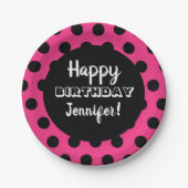 Schwarz & Hot Pink Polka Dot Custom Birthday Pappteller (Vorderseite)