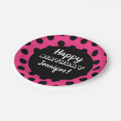Schwarz & Hot Pink Polka Dot Custom Birthday Pappteller (Schrägansicht)