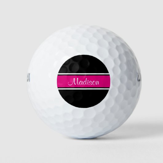 Schwarz-Hot-Pink-Strip-Skriptname Monogram Golfball (Vorderseite)